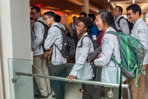 medical students walking to class