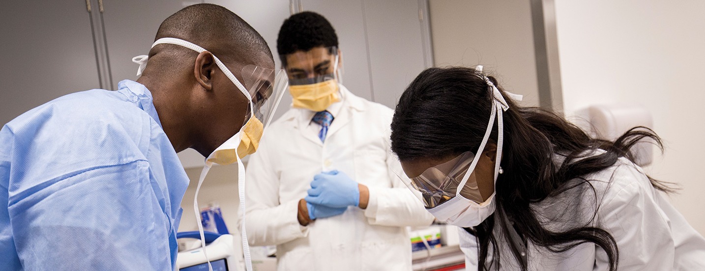 medical students in hospital scrubs